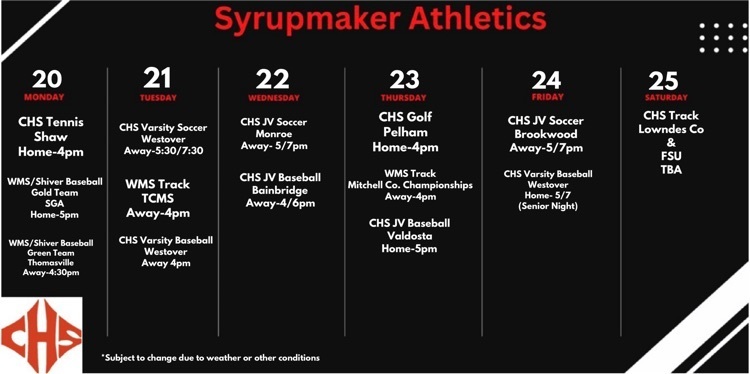 District Athletic Schedule 3/20-25