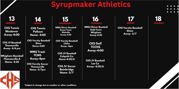 District Athletic Schedule 3/13-3/18