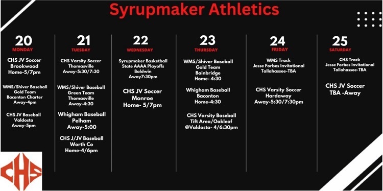 District Athletic Schedule 2/20-25