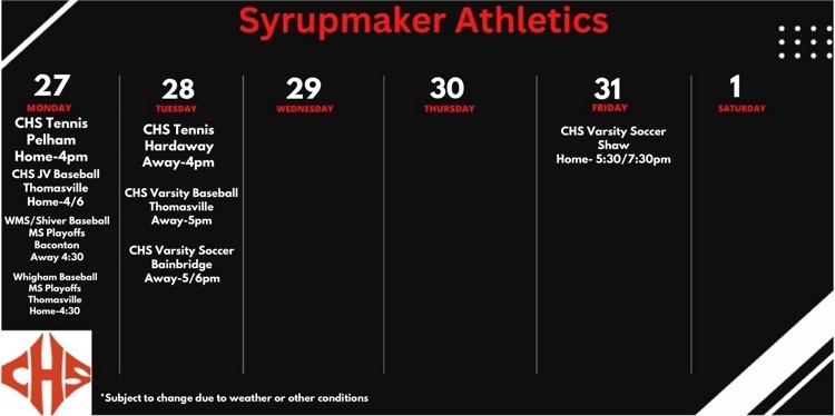 District Athletic Schedule 3/27-4/1