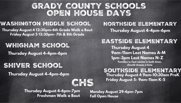 Grady County Schools Open House Dates 