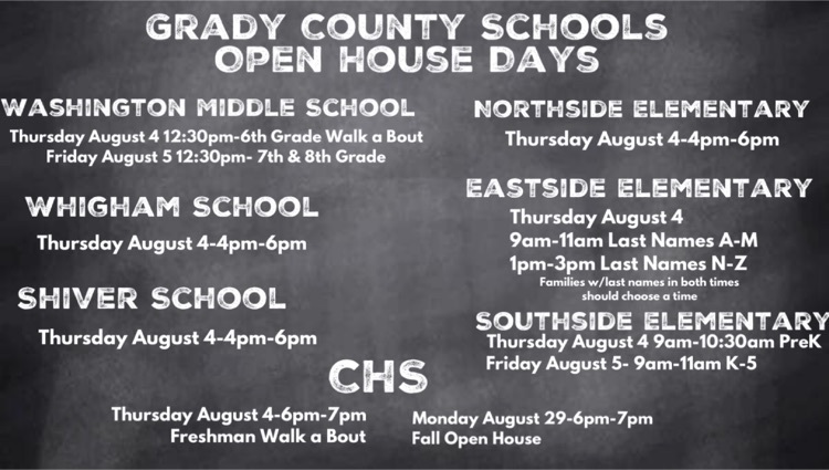 Grady County Schools Open House Dates