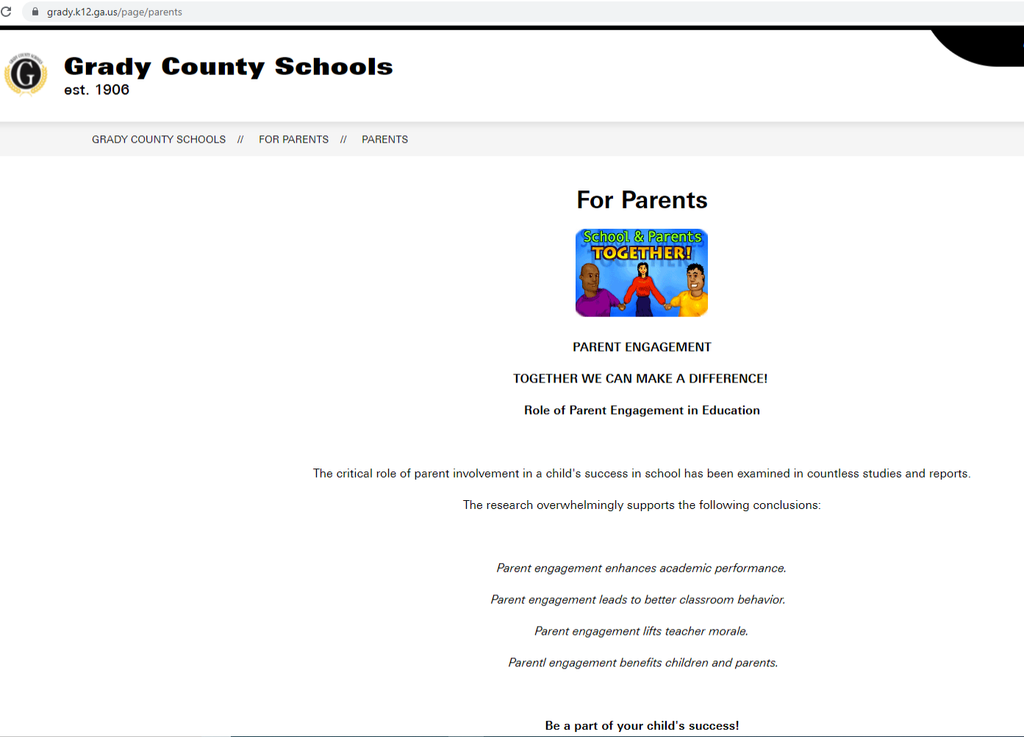 Picture of GCS Website with Parent Engagement