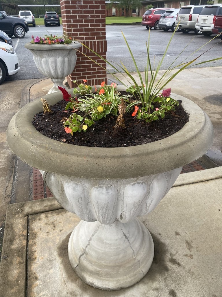 3rd grade planters out front of school