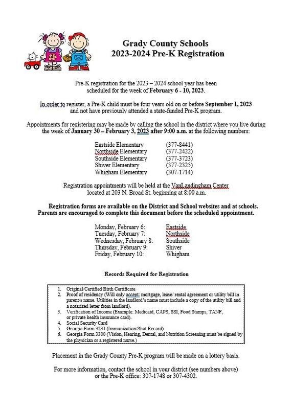 2023 2024 PreK Registration Whigham Elementary School